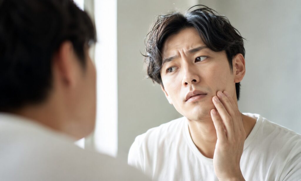 肌トラブルに悩んでる男性
