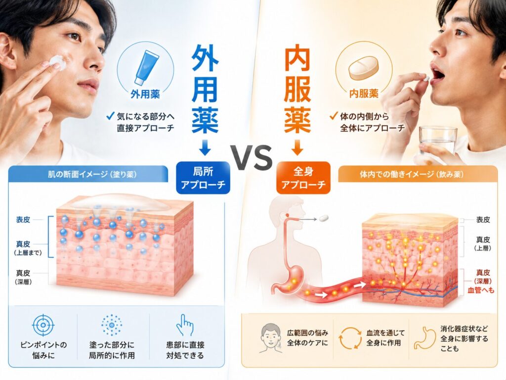 外用薬 vs 内服薬：作用の違い