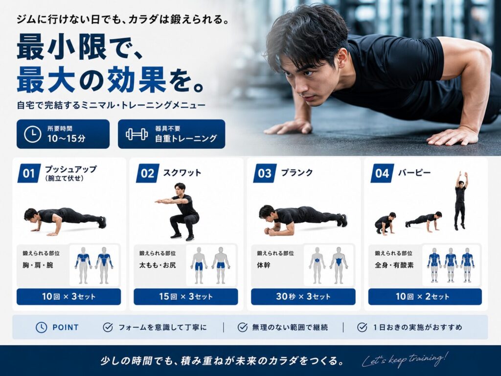 ジムに行けない日の最小トレーニングメニュー