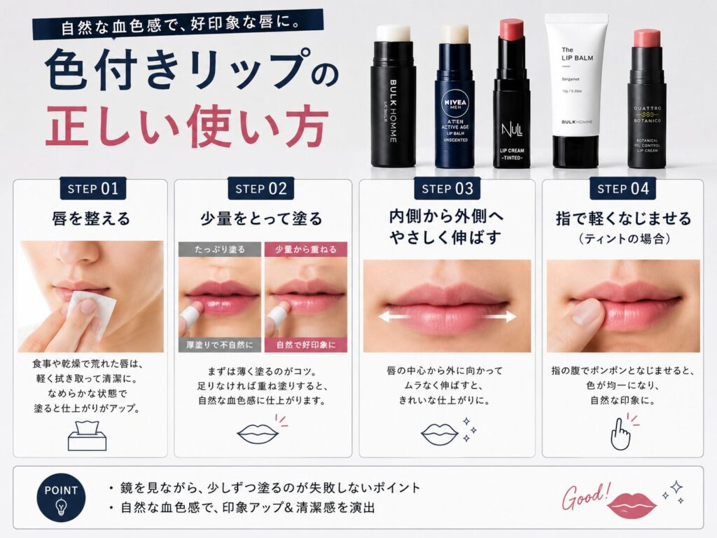 色付きリップの正しい塗り方・使い方のステップ