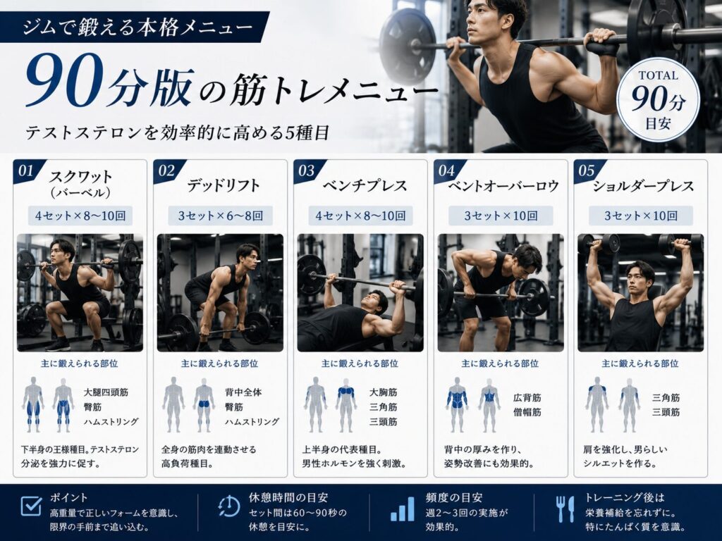 90分版の筋トレメニュー（30分・自宅でもジムでも）ジムバージョン（器具あり）