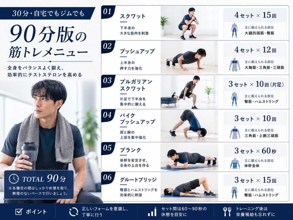 90分版の筋トレメニュー（30分・自宅でもジムでも）自宅バージョン（器具なし）