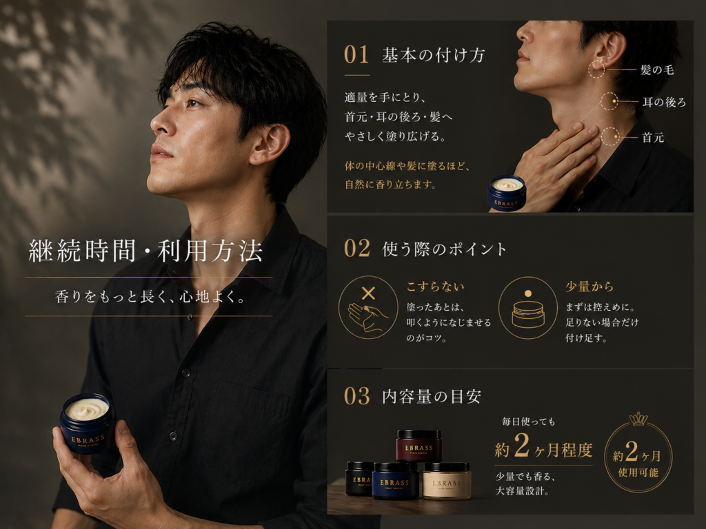正しい使い方・塗る場所・塗る量 EBRASS