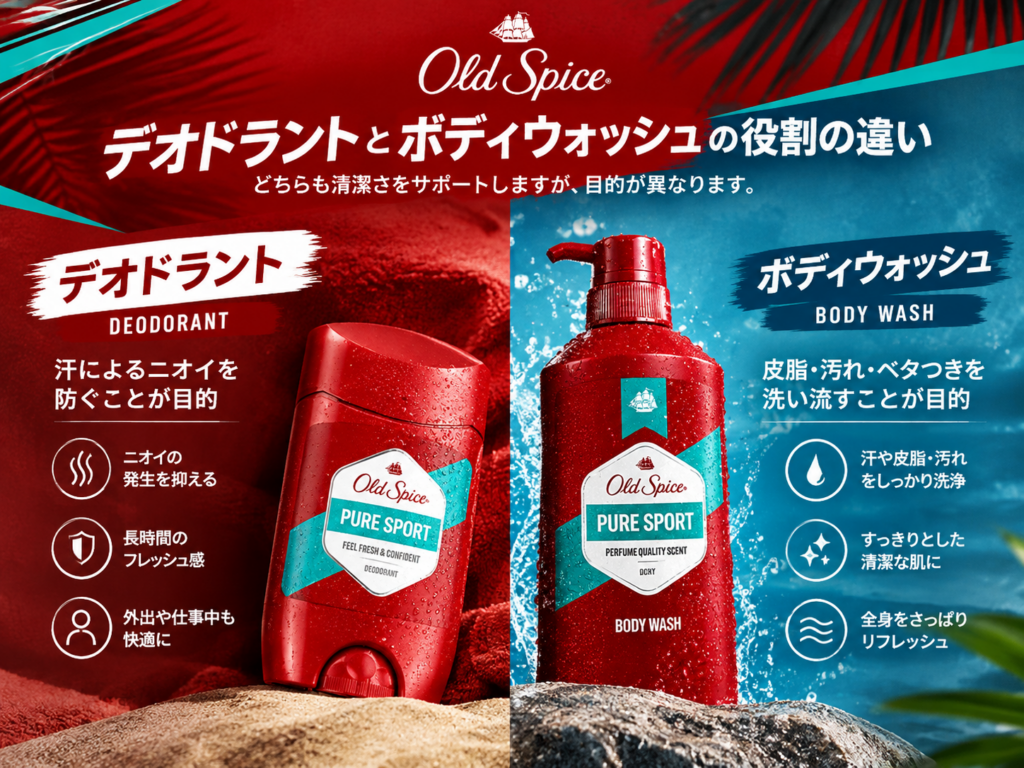 デオドラントとボディウォッシュの役割の違い オールドスパイス