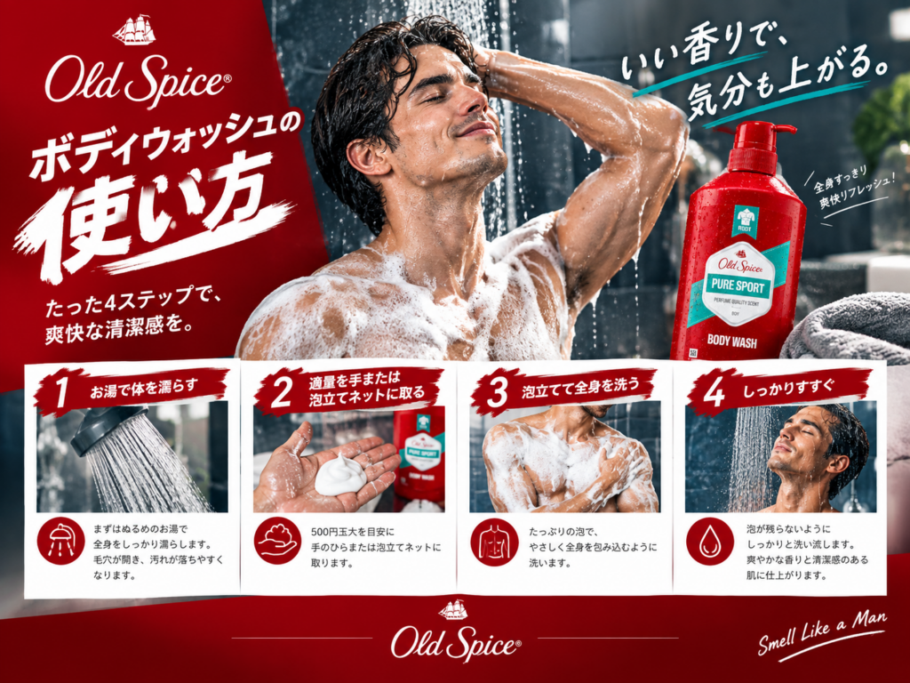 オールドスパイス ボディウォッシュの正しい使い方